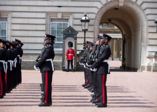 A Soldier from Number 7 Company Coldstream Guards awaits to be replaced by the Royal Logistic Corps Photo: Sgt Randall RLC