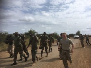 Capt Rob Cooke undertaking PT alongside the Somali National Army in Baidoa