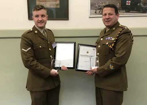 Maj Dean Hammett (left) was runner-up in the Apprenticeship Champion category and LCpl Charlie Phillips (29 Regt RLC) received the Intermediate Level 2 Apprentice runner up award